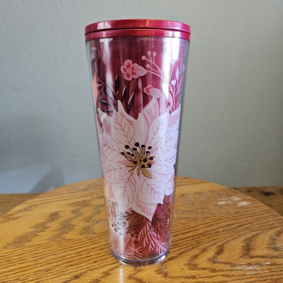 Starbucks Tumbler Holiday Poinsettia Enchanted Forest Pearl 24oz Venti Cold Cup - Picture 1 of 6